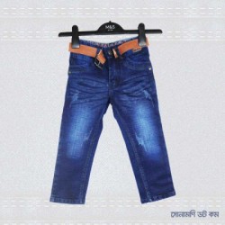 Boys Stretchable Full-Length Washed Jeans With Belt