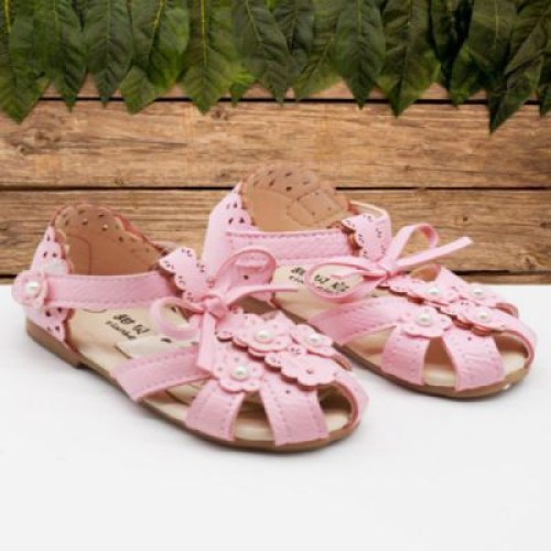 Girls Sandal Flower Applique - Light Pink