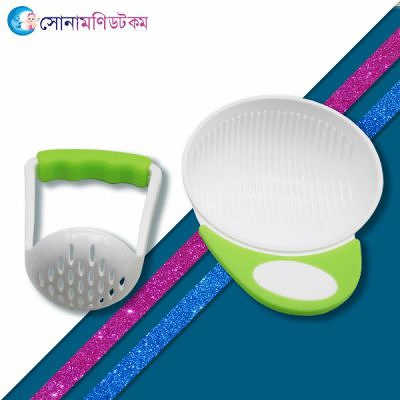 Baby Food Feeding Bowl & Masher – White and Green Color