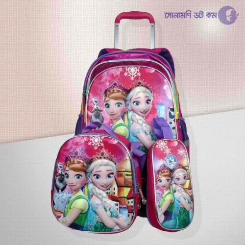 Trolley School Bag Frozen Print - Pink