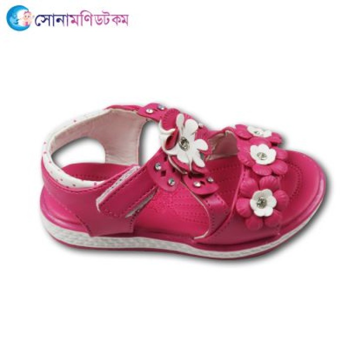 Girls Sandal Flower Applique – Pink