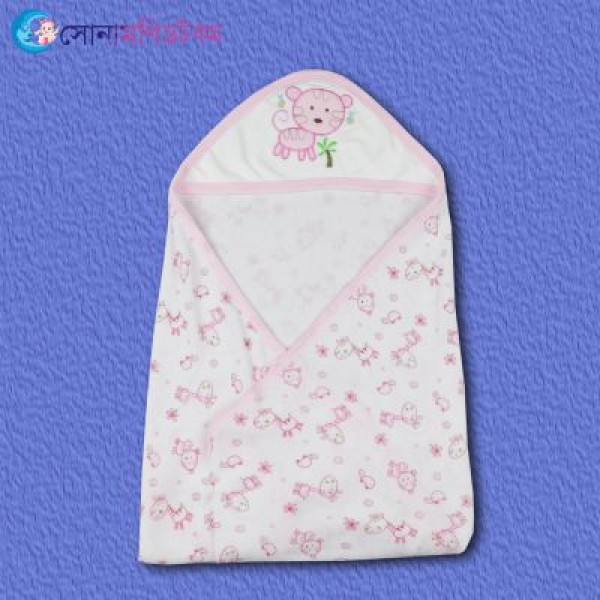 Hooded Baby Towel Cat Print - Pink