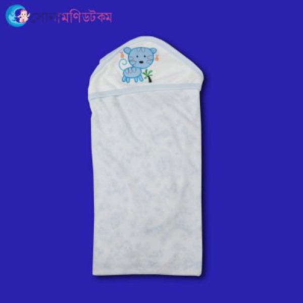 Hooded Baby Towel Cat Print - Sky Blue
