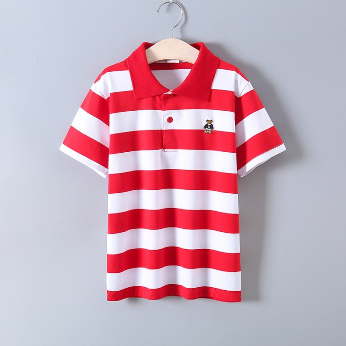 Boys Short-sleeve Cotton Polo Shirt - Red White