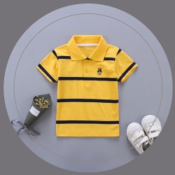 Cotton Knit Half Sleeves Polo T-Shirt Striped - Yellow