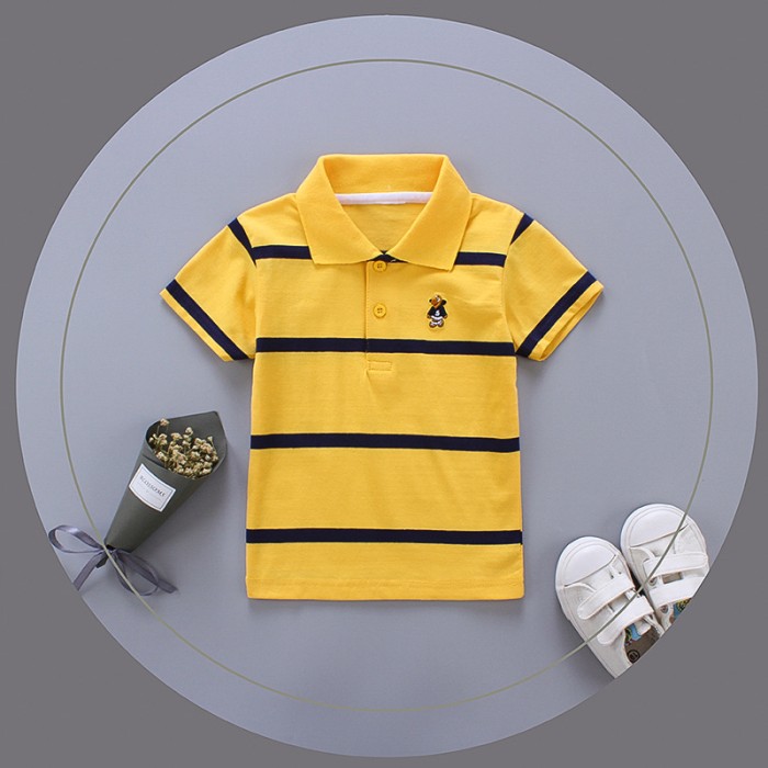 Cotton Knit Half Sleeves Polo T-Shirt Striped - Yellow | at Sonamoni BD