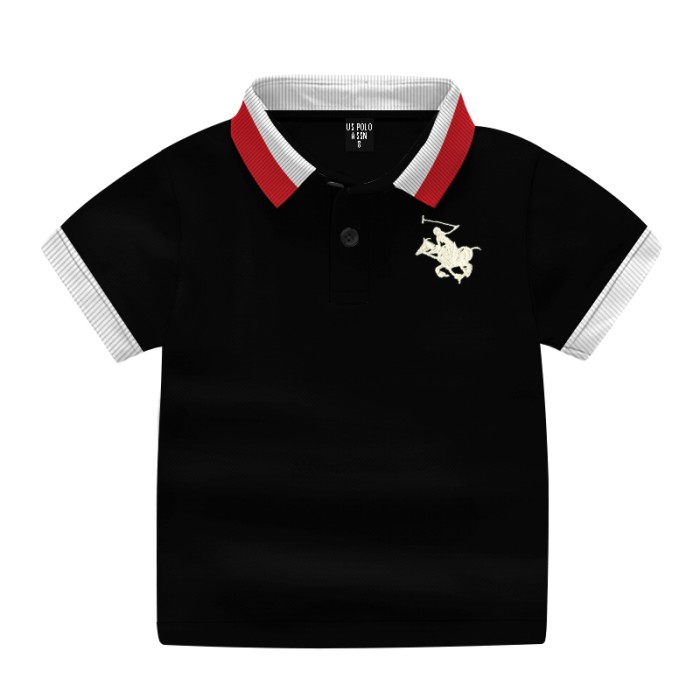 Boys Short Sleeve Cotton Polo Shirt-Black Color