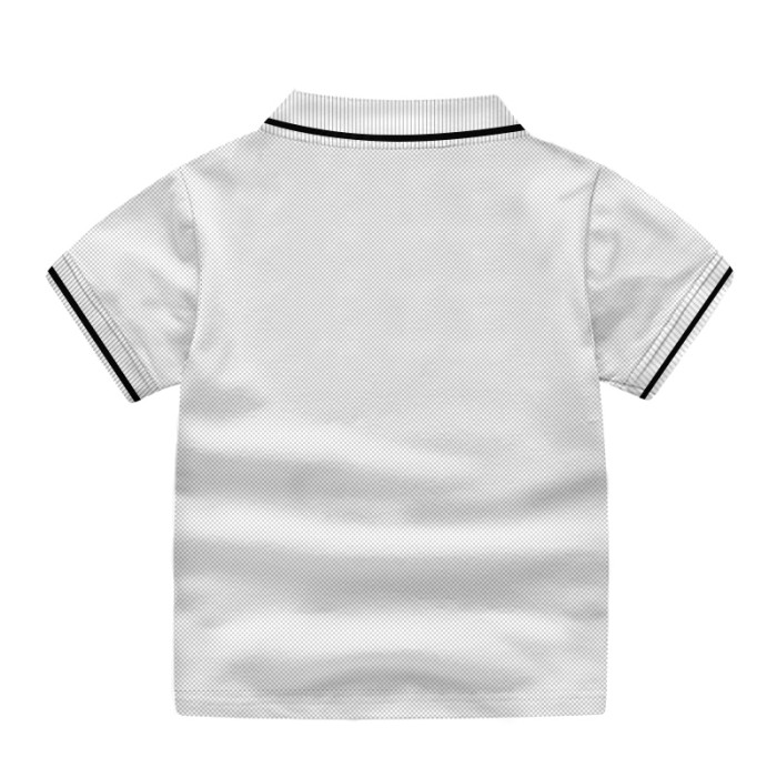 Boys Short Sleeve Cotton Polo Shirt-White Color