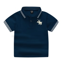 Boys Short Sleeve Printed Cotton Polo Shirt-Navy Blue Color