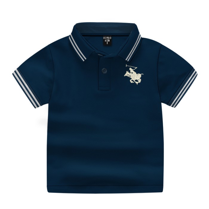 Boys Short Sleeve Printed Cotton Polo Shirt-Navy Blue Color | at Sonamoni BD