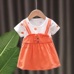 Baby Girls' Double Shoulder Casual Frock - Orange