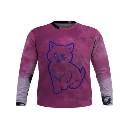 Girl Full Sleeve T-shirt Blue | Kids Tshirt | Cat Design | at Sonamoni BD