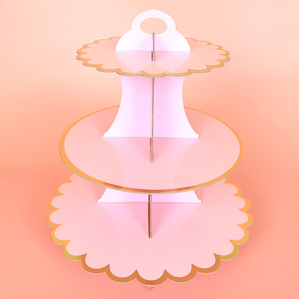 Three-Layer Paper Cake Stand - Rose red