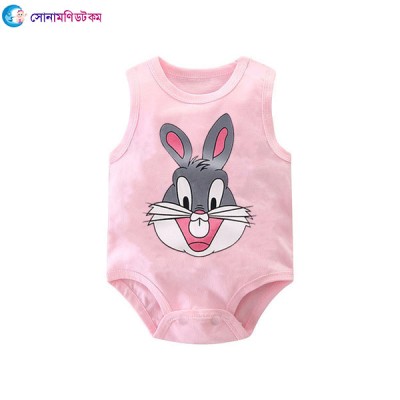 Baby Romper Sleeveless - Pink Gray Rabbit