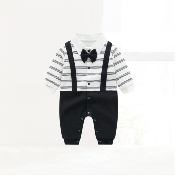 Baby Long-sleeved Romper Fashion British Collar Style - Black And White