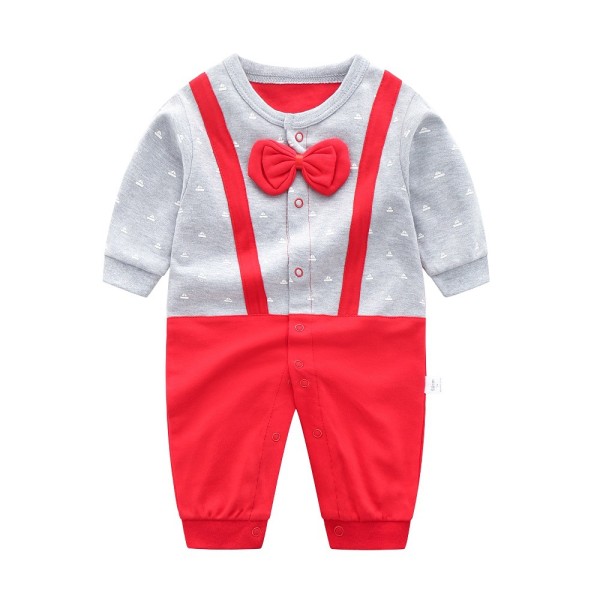 Baby long-sleeved Romper Suit - red suspenders gentleman