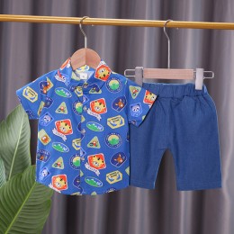 Boys Short-sleeved Shirt with Shorts Set - Light blue tiger head