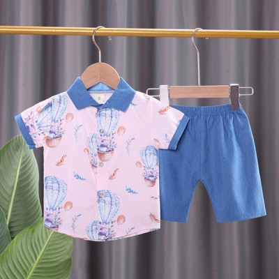 Boys Short-sleeved Shirt with Shorts Set - Pink Air Balloon