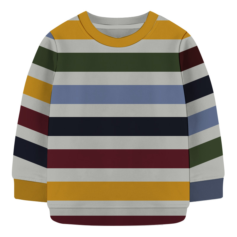 Baby Sweat Shirt-Olive, yellow, Blue And, gray Stripe