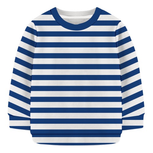 Kids Sweat Shirt- White and Navy Blue Large Stripe