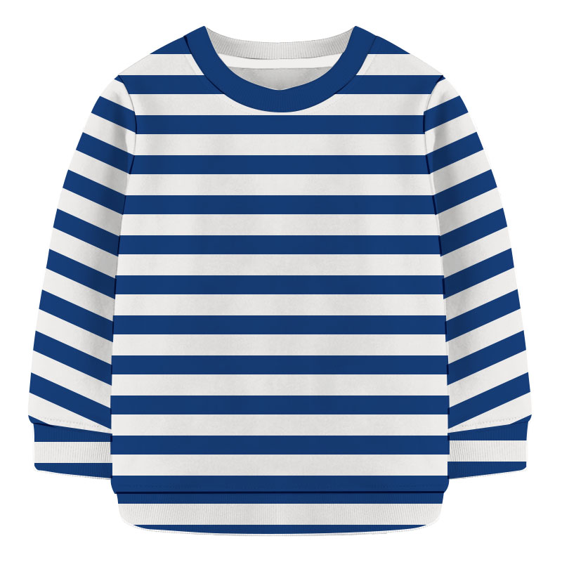 Kids Sweat Shirt- White and Navy Blue Large Stripe