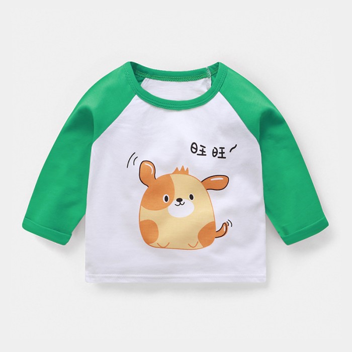 Baby Long-sleeves T-shirt Dog Print - White & Green | at Sonamoni BD