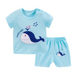 Baby Short Sleeve T-shairt and Shorts Set - Blue dolphin