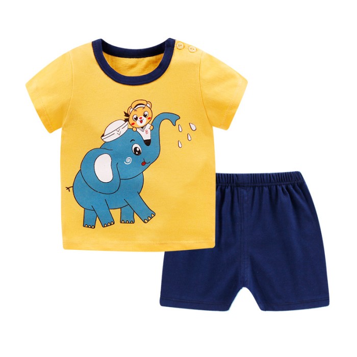 Baby Short Sleeve T-shairt and Shorts Set - yellow elephant | at Sonamoni BD