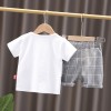 Boys T-Shirt with Shorts Set - Plaid Vest Short Sleeve Suit Dark Gray | at Sonamoni BD
