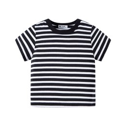 Childrens Striped Short-sleeved T-shirt-Black