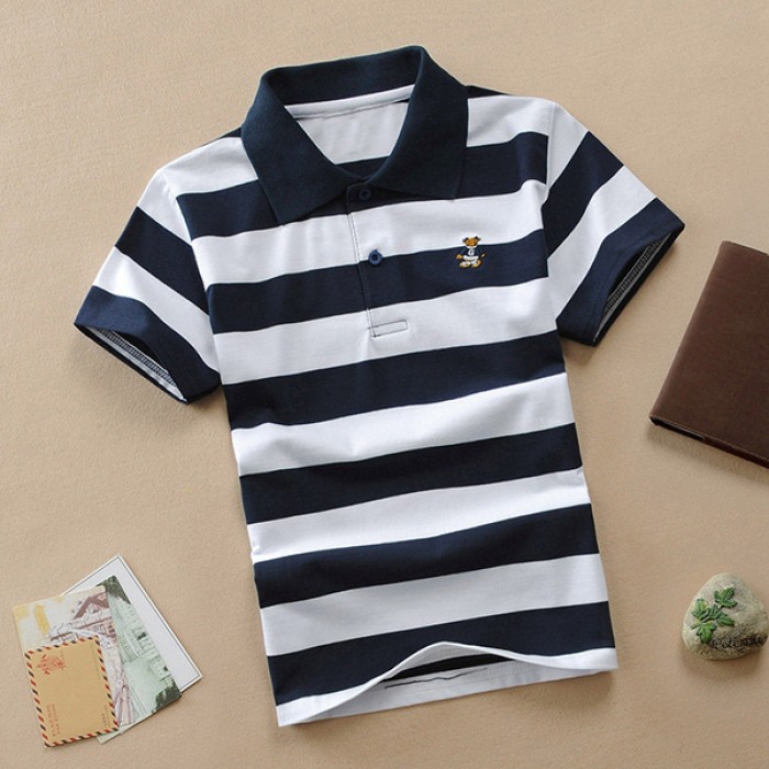 Summer short-sleeved striped lapel Polo shirt - Black and white | at Sonamoni BD
