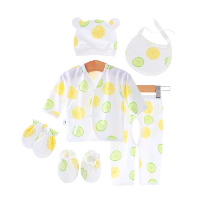 NewBorn Baby Six Piece Suit Dress-Lemon 