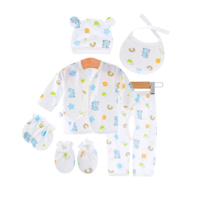 NewBorn Baby Six Piece Suit Dress-Blue Letter Bear | at Sonamoni BD