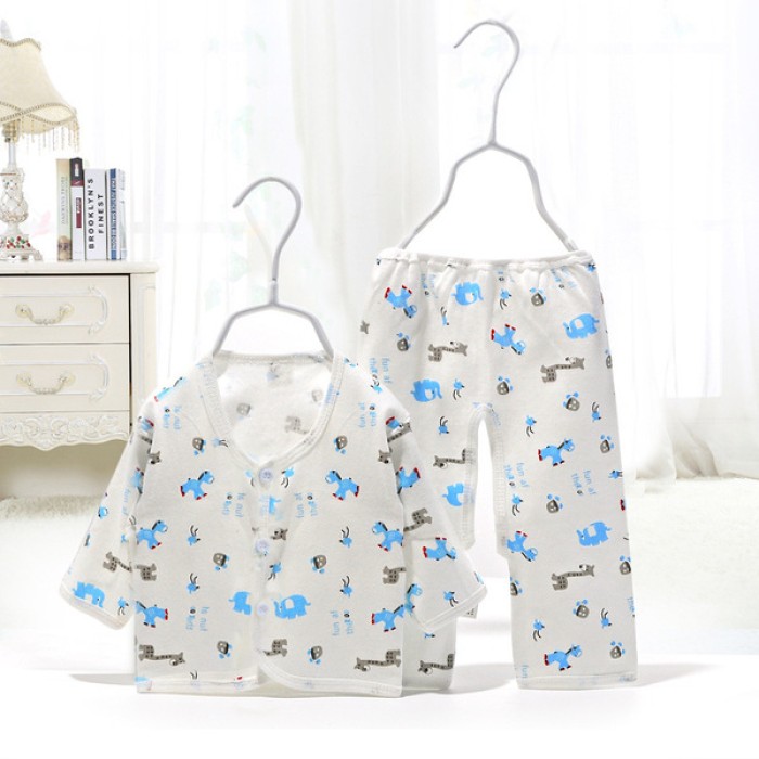 Newborn Baby Button Dress Set - Blue