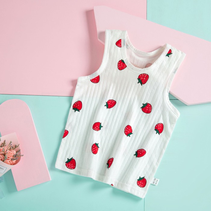 Baby Sleeveless T-Shirt Strawberry Print - White | at Sonamoni BD