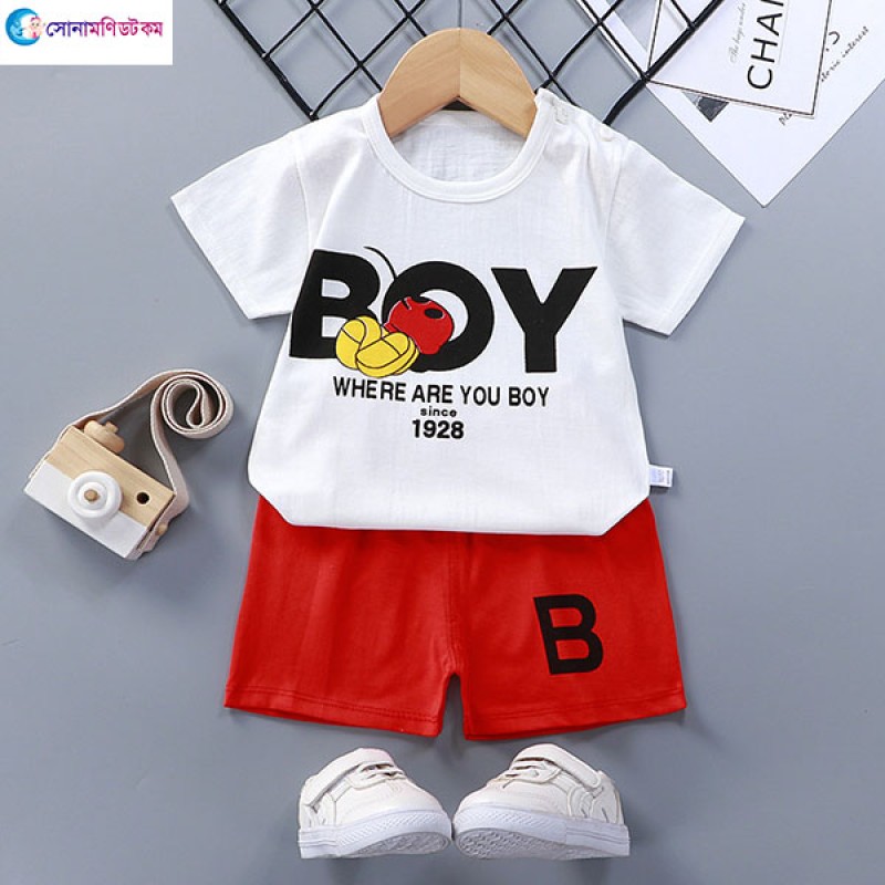 Baby T-Shirt & Shorts Set - White & Red