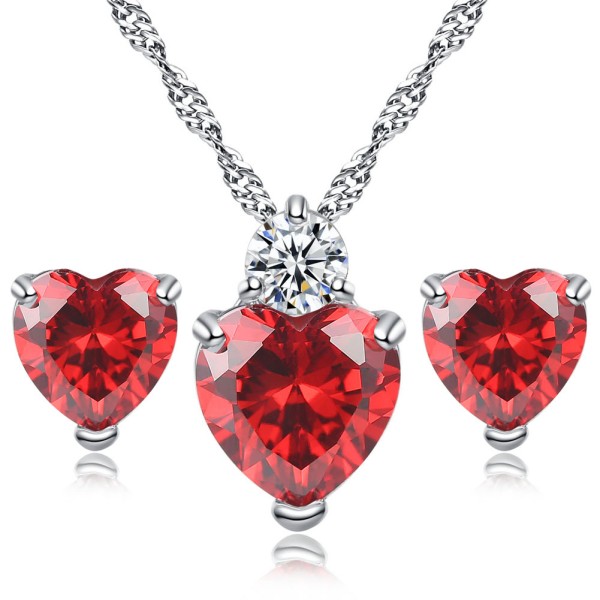Sincere Heart Garnet Crystal Necklace Earrings Set - Red