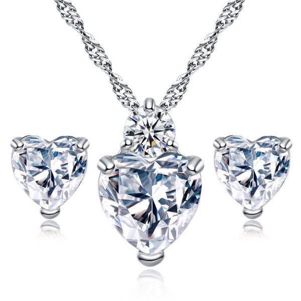 Sincere Heart Garnet Crystal Necklace Earrings Set - White