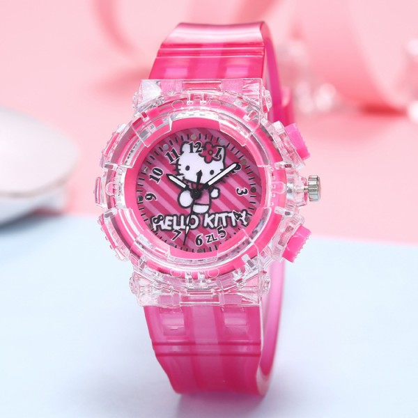 Colorful lights luminous children's lectronic cartoon watch - Red Rose