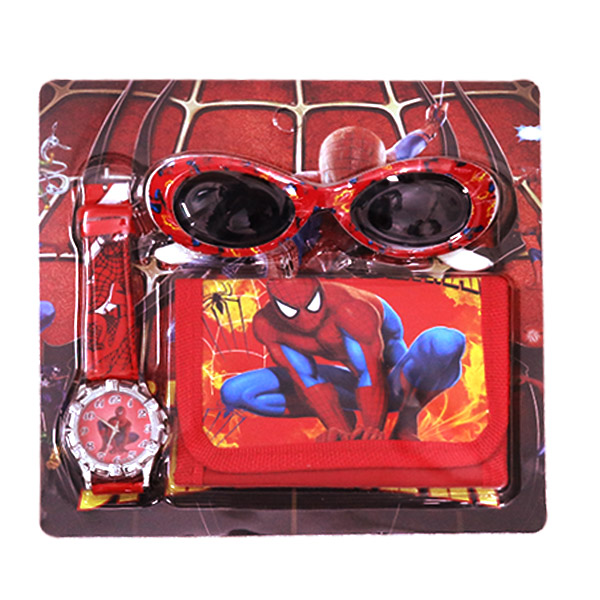 Children's Cartoon Wallet Watch Glasses Set - Spider man Red