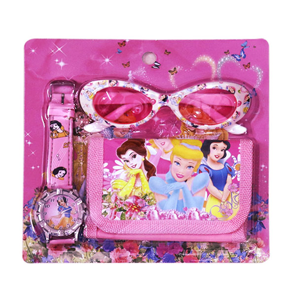 Children's Cartoon Wallet Watch Glasses Set - Princess Light Pink