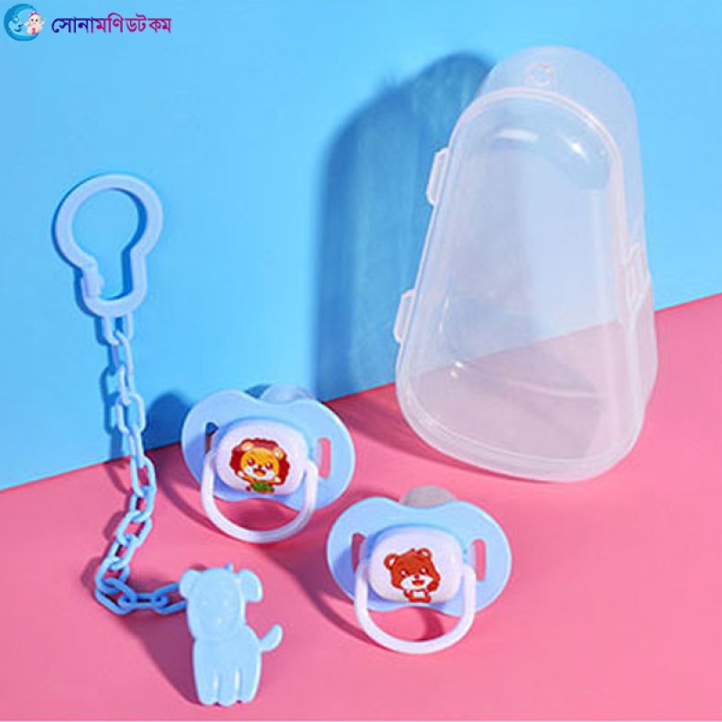Baby Silicone Pacifier Teather With Box-Blue Color