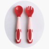 Baby temperature-sensing twisted fork and spoon + PP box - Pink