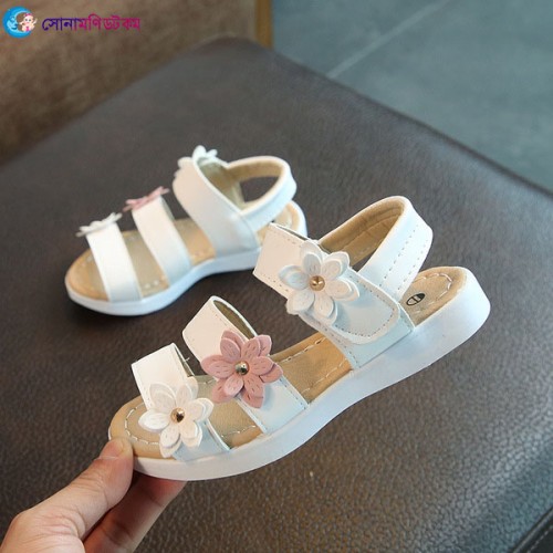Girls Comfort Fit Casual Sandals with Flower Applique - White | at Sonamoni BD