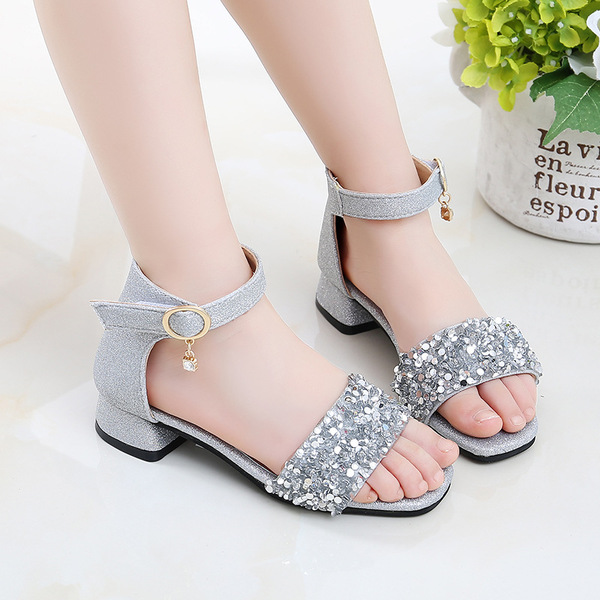 Girls High Heeled Princess Sandals-Silver