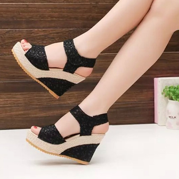 Girls Sandals Korean Version High Heel-Black