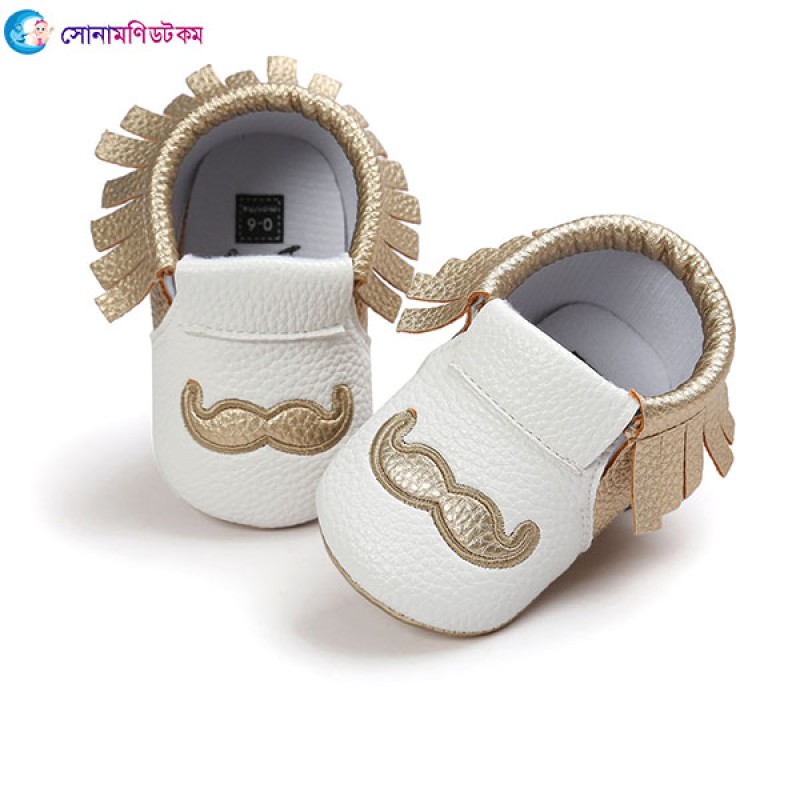 Baby Soft Shoes - White & Golden