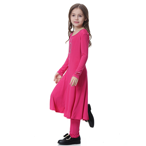 Muslim Girls' Suit Robe Long Dress - Red Rose