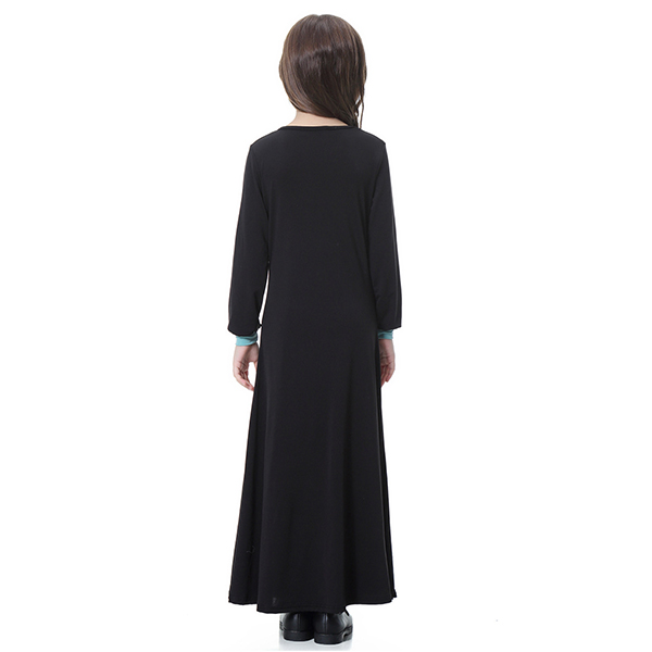 Muslim Girls' Suit Robe Long Dress - Black