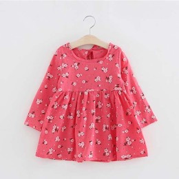 Girls Baby Cotton Long Sleeved Frock - Rose red
